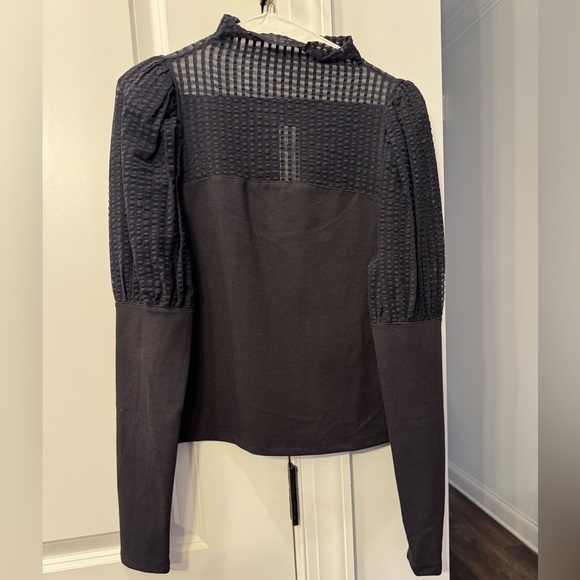 Anthropologie Maeve Black Mutton-Sleeve Mock-Neck Slim Top - Picture 3 of 5